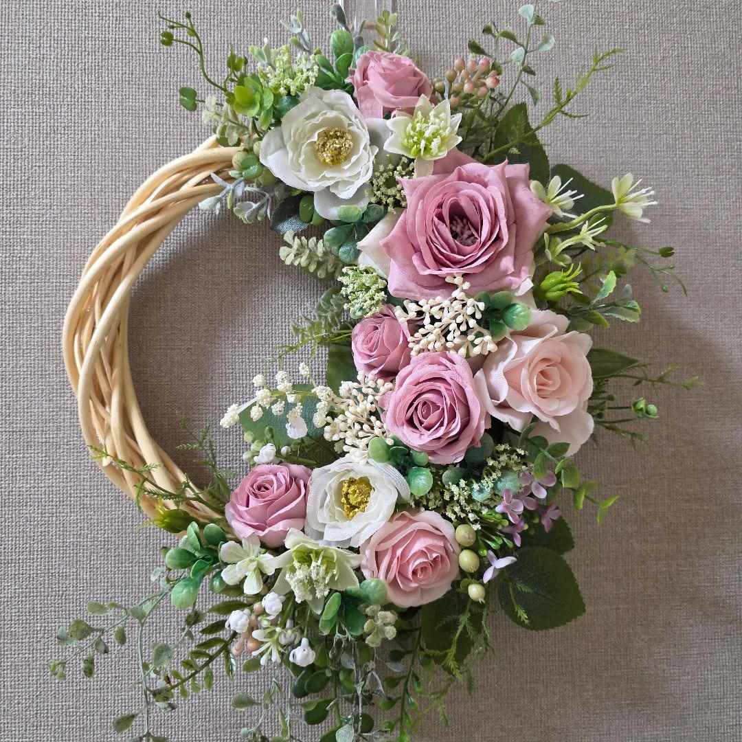 【専用】フラワーリース 風薫る16 咲き誇る花たち 玄関リース 造花