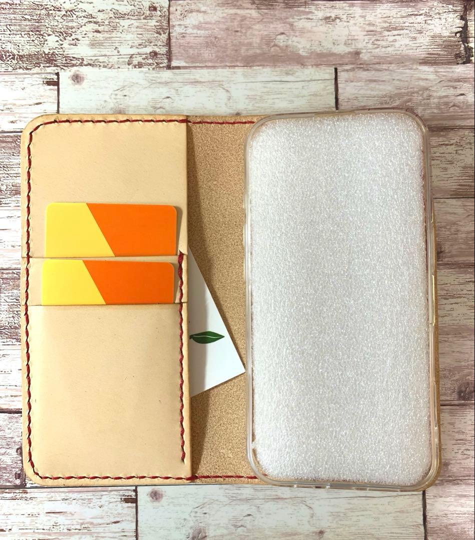 ヌメ革　ナチュラル　iPhoneケース　スマホケース　手帳型　本革　経年変化