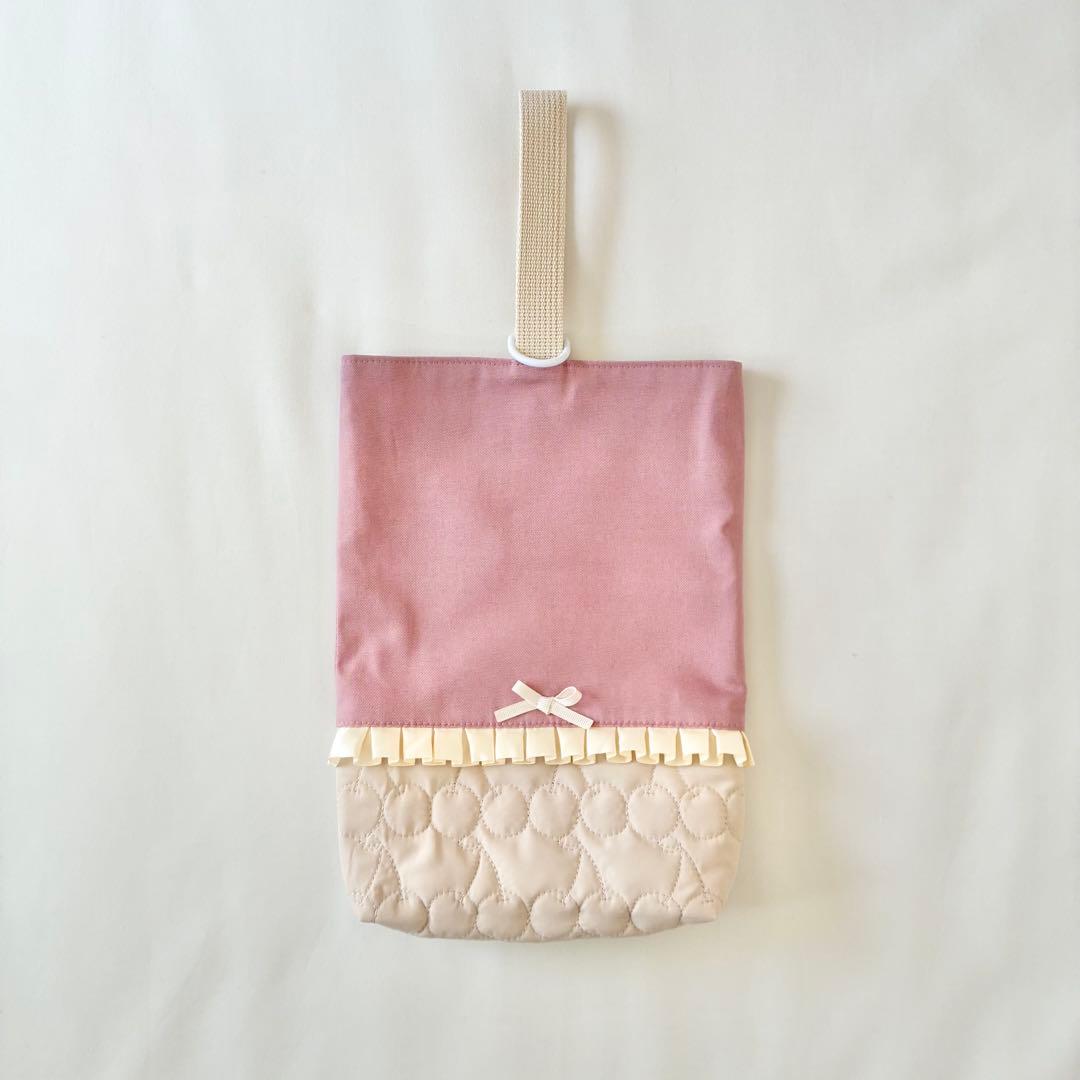 入園入学3点セット　お着替え袋L さくらんぼキルティング　ライトベージュ