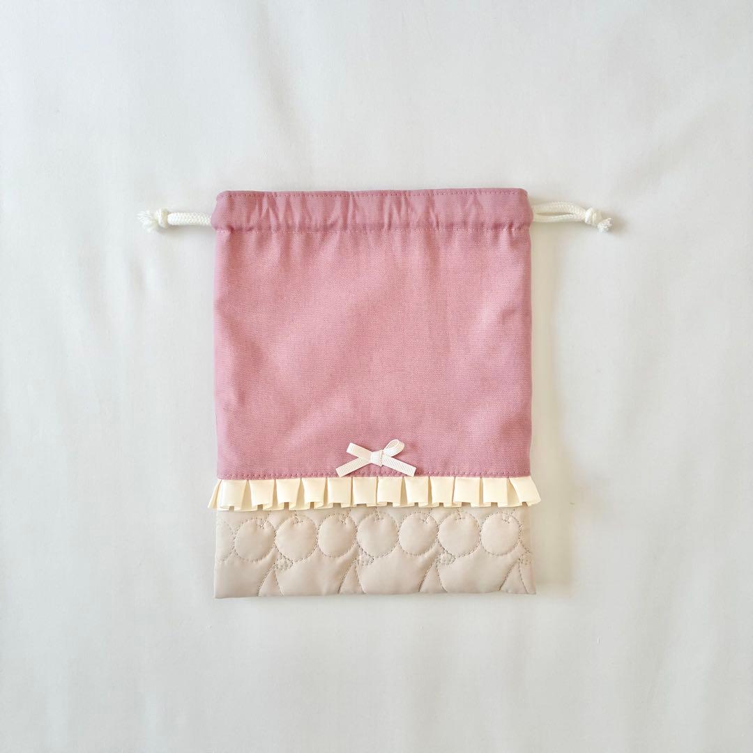 入園入学3点セット　お着替え袋L さくらんぼキルティング　ライトベージュ