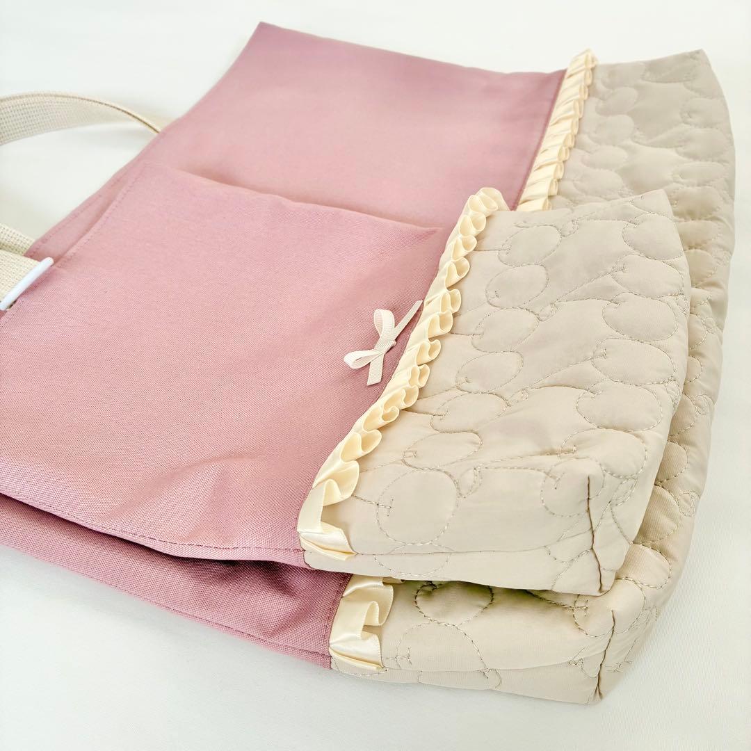 入園入学3点セット　お着替え袋L さくらんぼキルティング　ライトベージュ