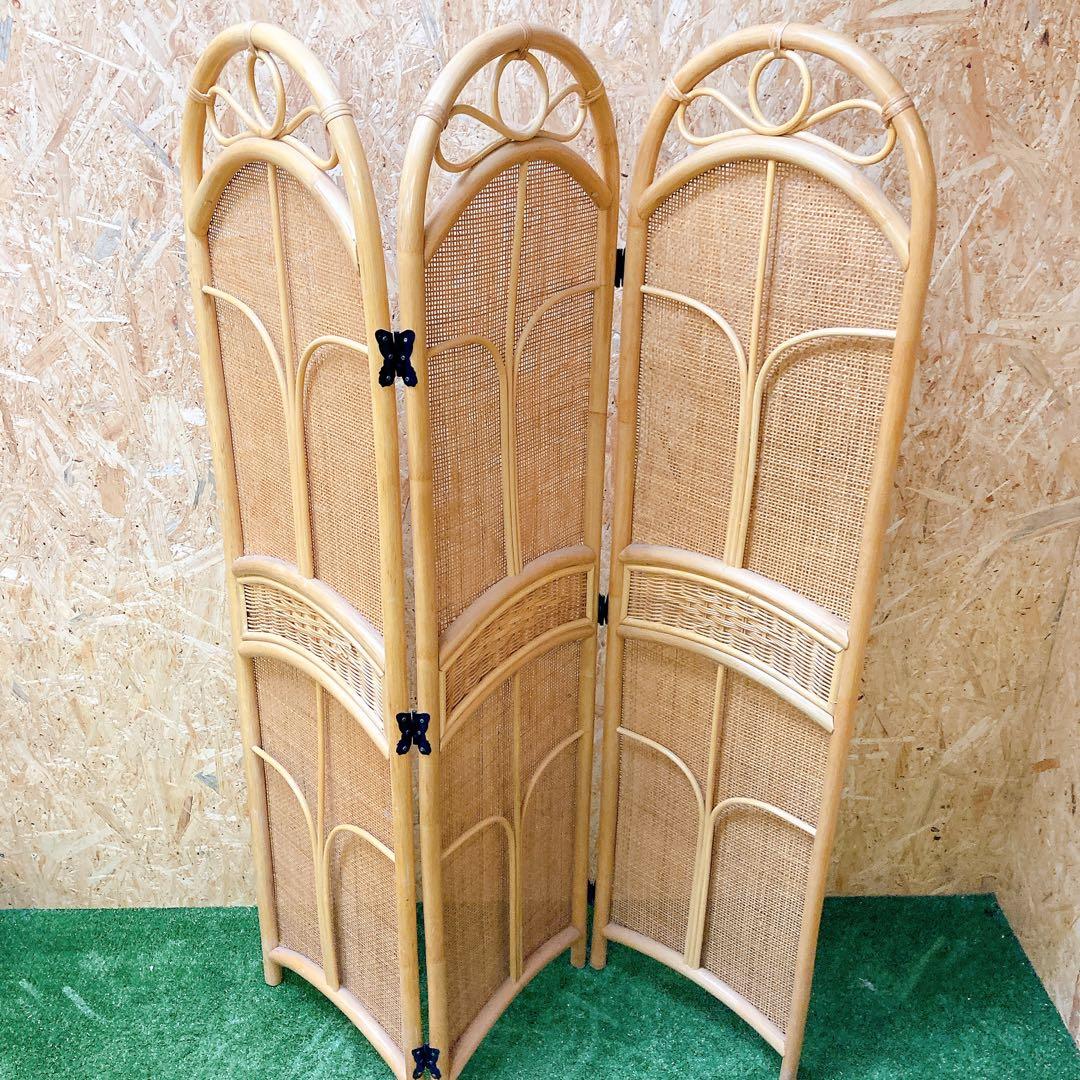 ラタン　3連　パーテーション　昭和　レトロ
