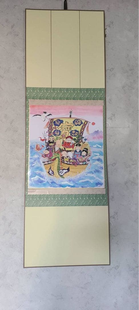 【受注生産】原画　手描き　七福神　宝船　色紙　日本画　掛け軸