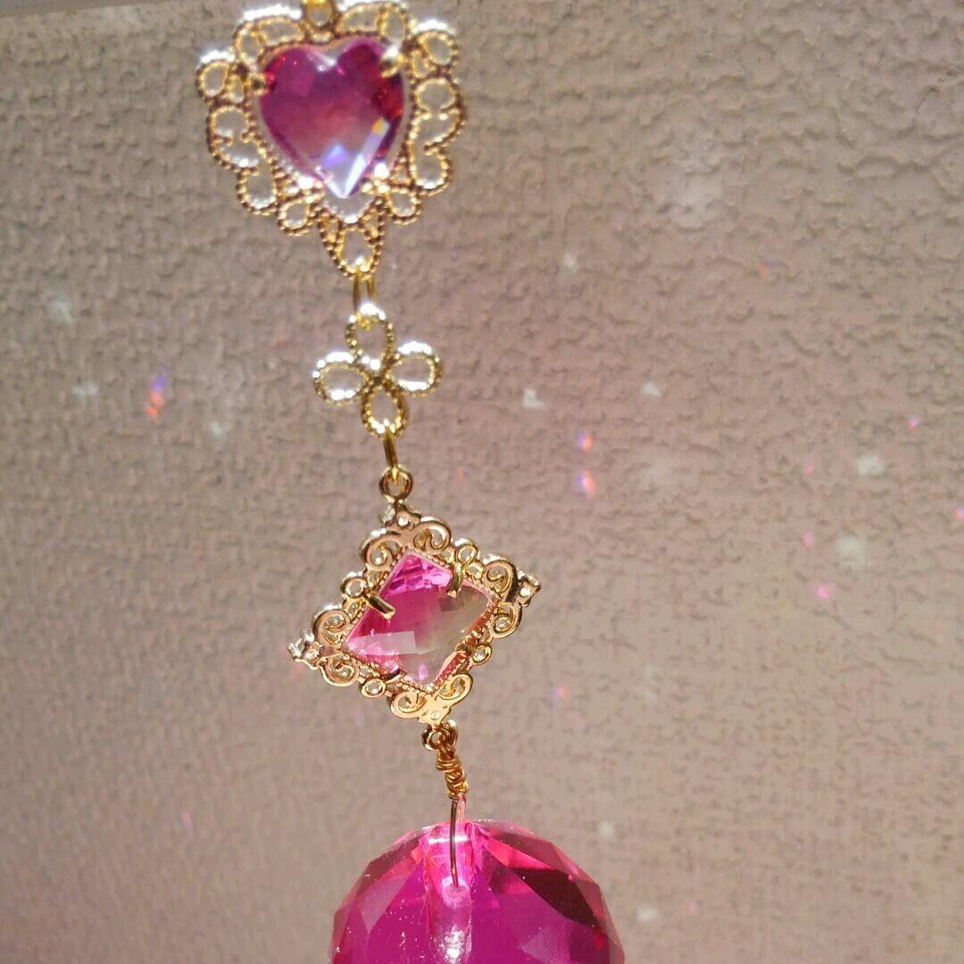 サンキャッチャー♡ハンドメイド「ベリーピンクのステンドグラス♡」