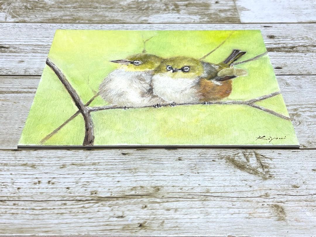 メジロ　【油絵原画】　20.32cm×25.4cm