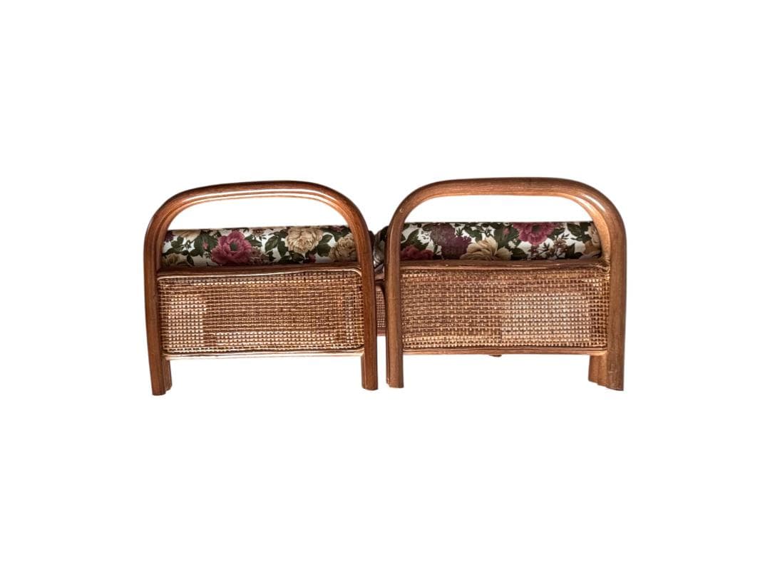 【美品・希少】昭和レトロ ラタン スツール 2脚セット 天然 籐 座椅子