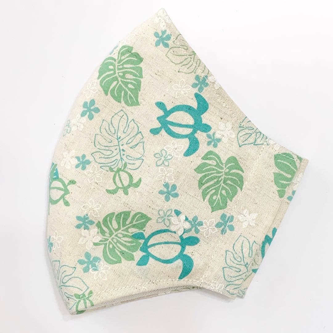 No.576 オーダーマスク　ハワイアン　モンステラ　ホヌ　カメ　グリーン