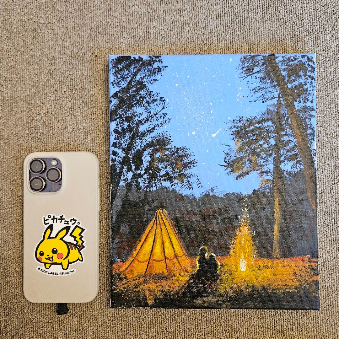 キャンプ 星空 アクリル画 約30cm x 30cm