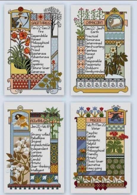 12占星術クロスステッチ図案