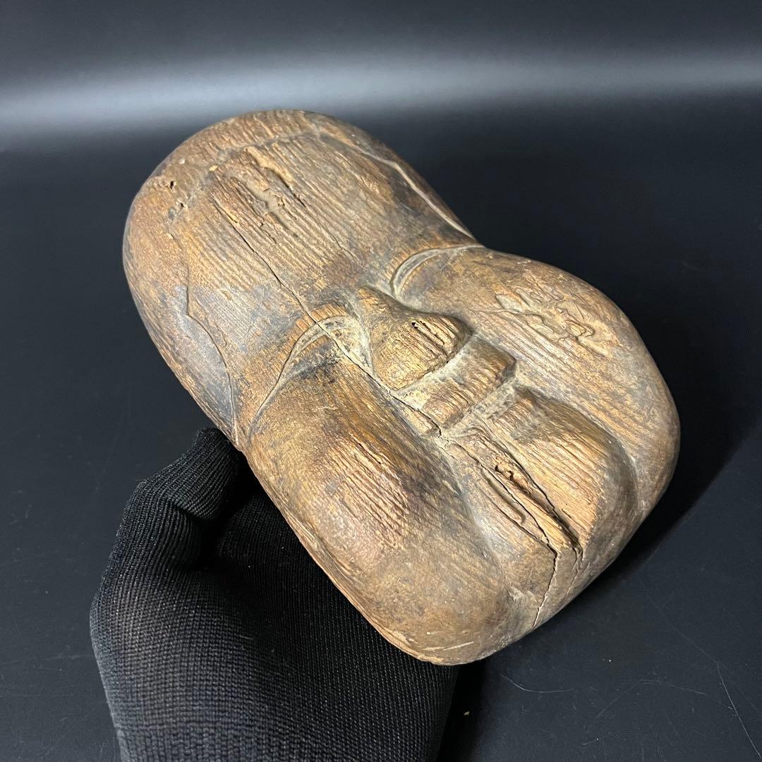 江戸時代 木彫 おかめ（阿亀）面 一木彫 民間信仰彫刻 古民藝美術品◎古美術庵々