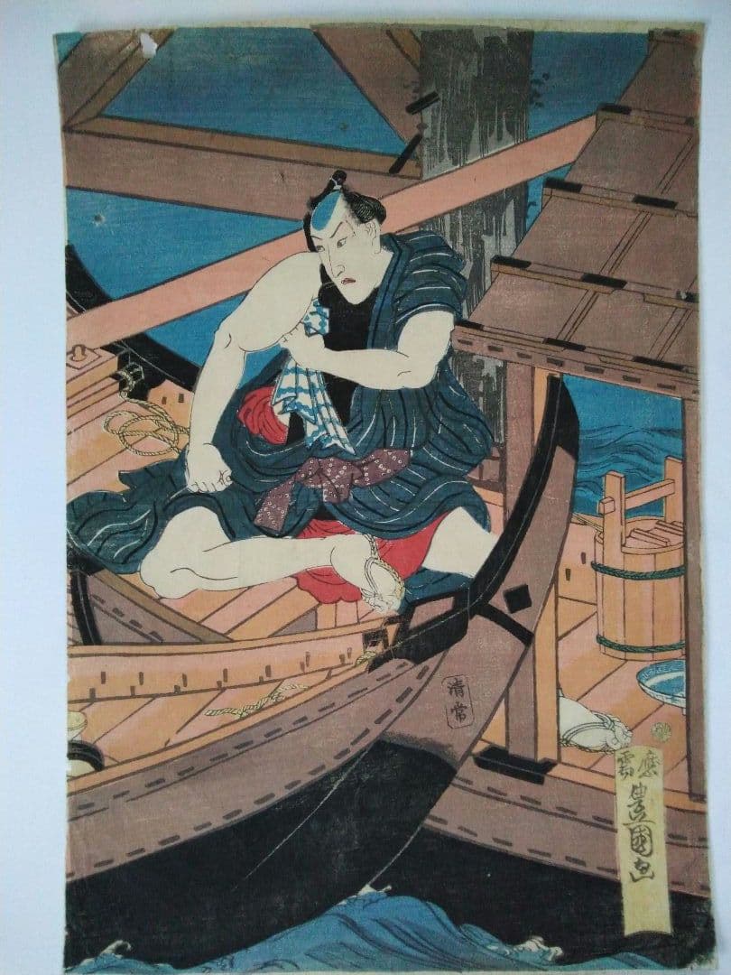 浮世絵　両国夕涼み之図　三代豊国　三枚続き