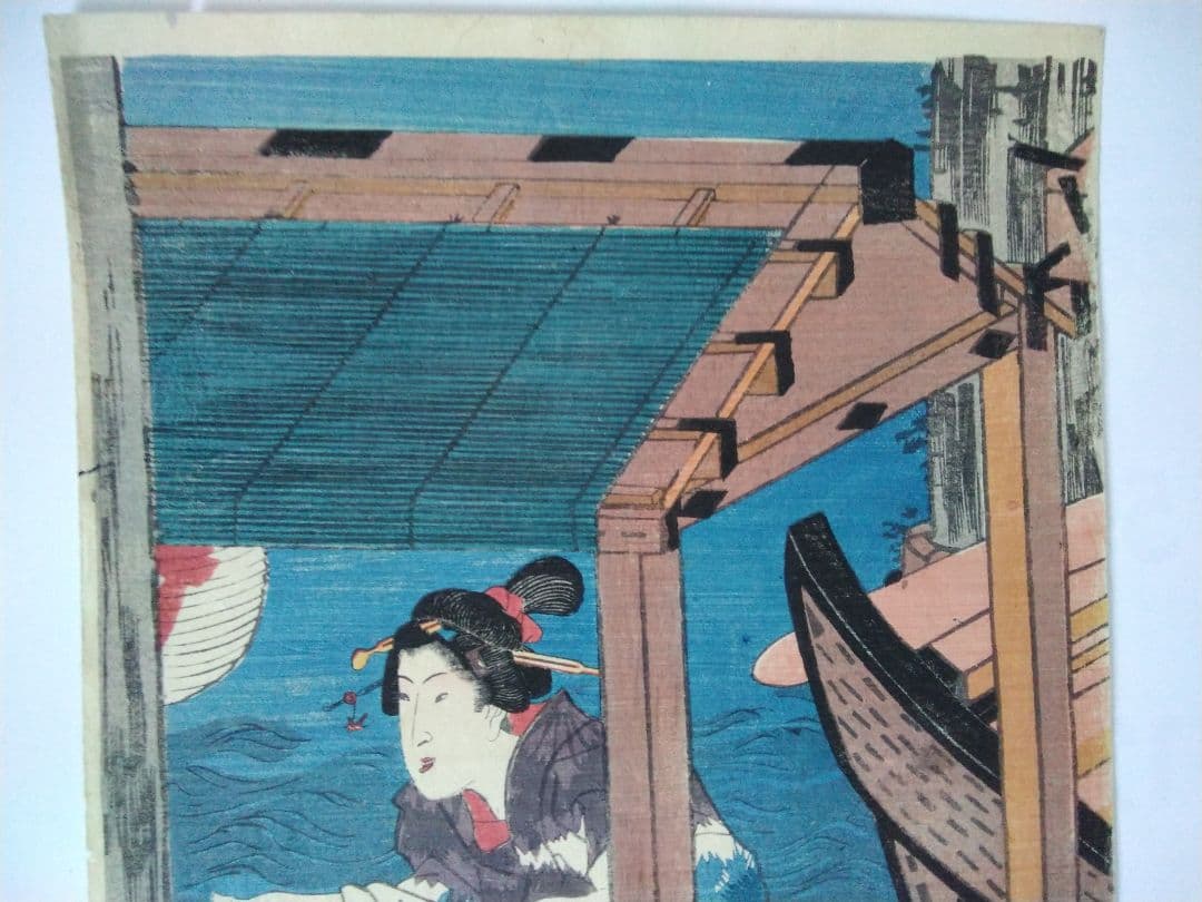 浮世絵　両国夕涼み之図　三代豊国　三枚続き