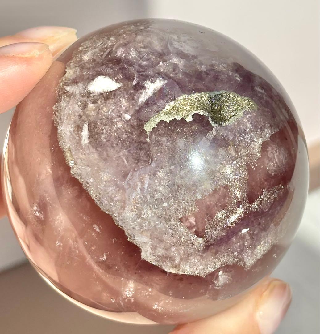 《高品質✰構造美》フェザーフローライトinパイライト　スフィア　丸玉
