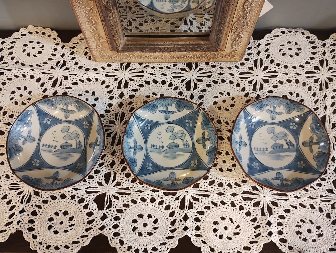 佐藤走波　65歳　染付5寸皿　中皿3枚セット　伊万里焼