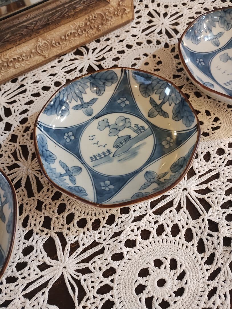 佐藤走波　65歳　染付5寸皿　中皿3枚セット　伊万里焼