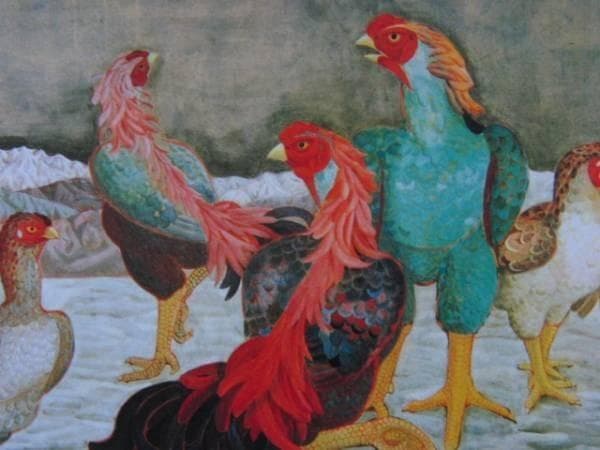 堀　文子、しゃも、希少な額装用画集より、新品高級額、額装付、状態良好