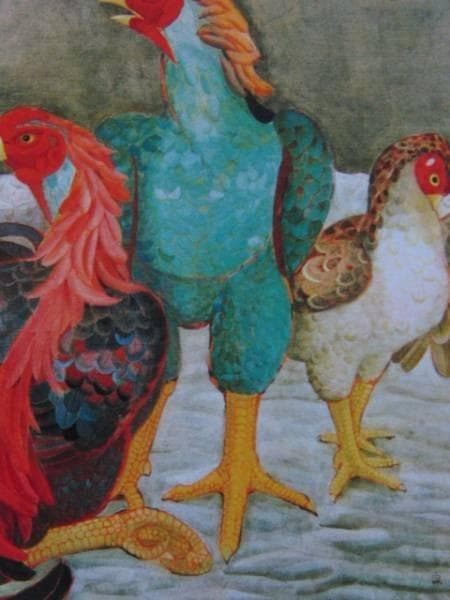 堀　文子、しゃも、希少な額装用画集より、新品高級額、額装付、状態良好