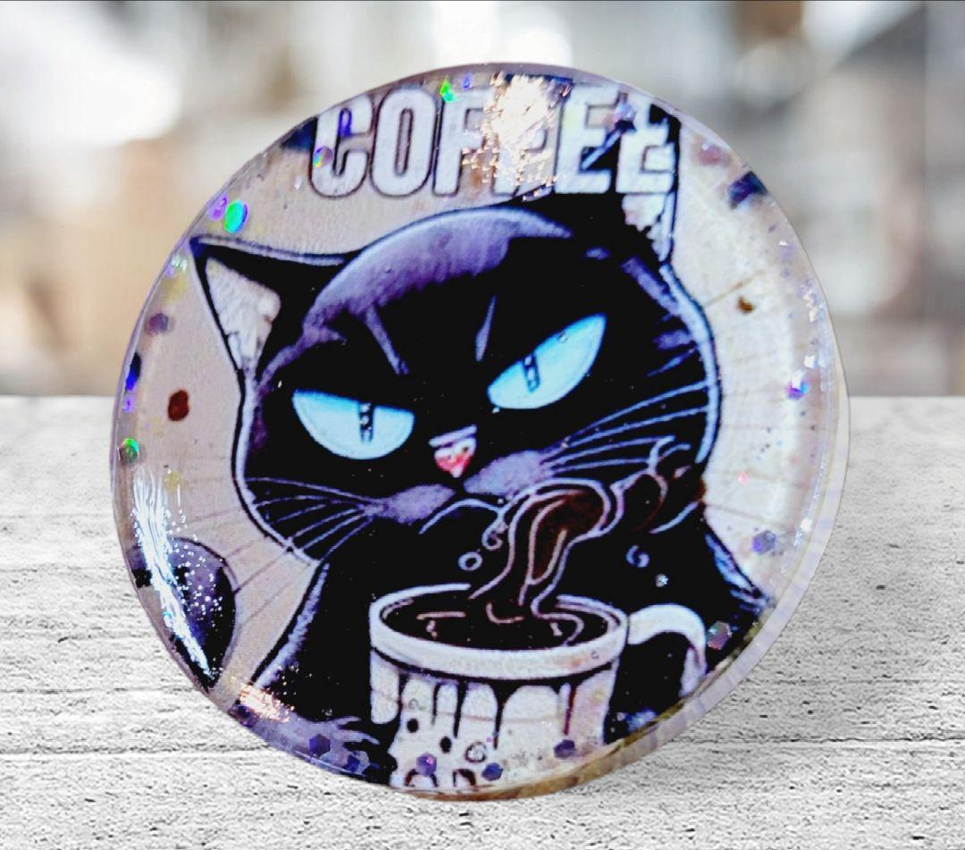 NO.673❤ほっと一息 黒猫❤レジンへアゴム ブローチ