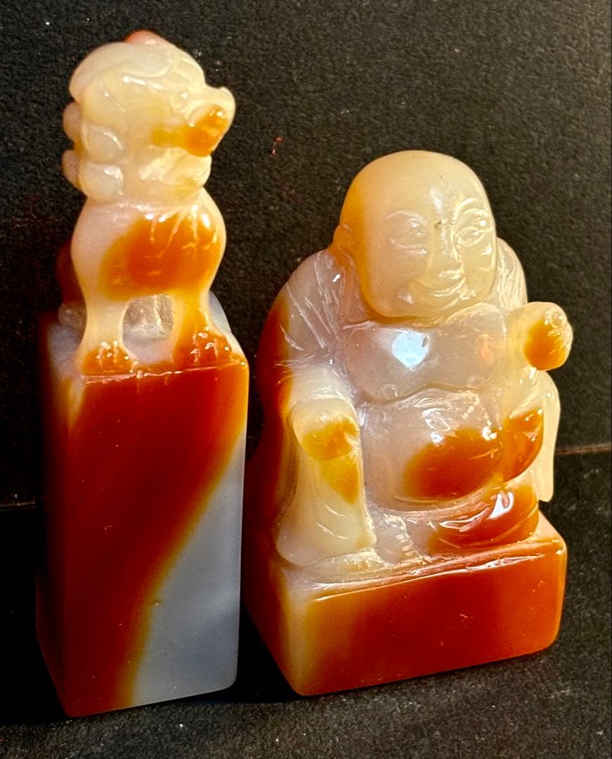 瑪瑙の印材（3個未使用）碧玉印材（1個未使用）布袋様（石）