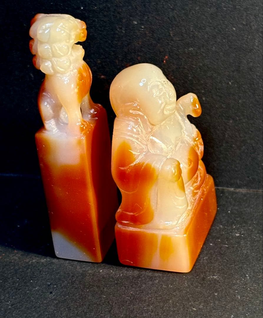 瑪瑙の印材（3個未使用）碧玉印材（1個未使用）布袋様（石）