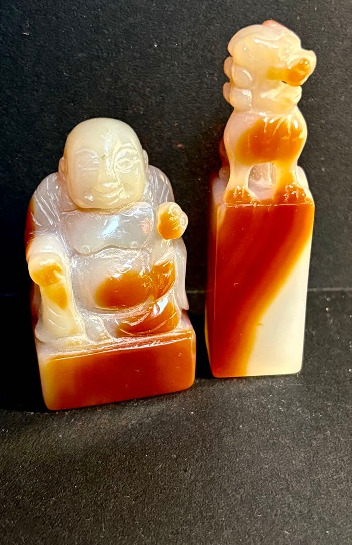 瑪瑙の印材（3個未使用）碧玉印材（1個未使用）布袋様（石）