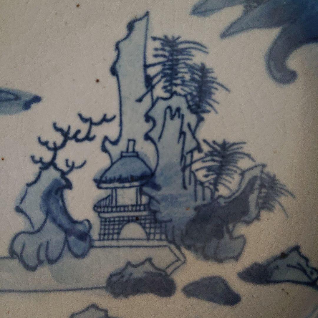 古伊万里染付楼閣山水皿 珍品 骨董 インテリア 飾り皿 美品  皿