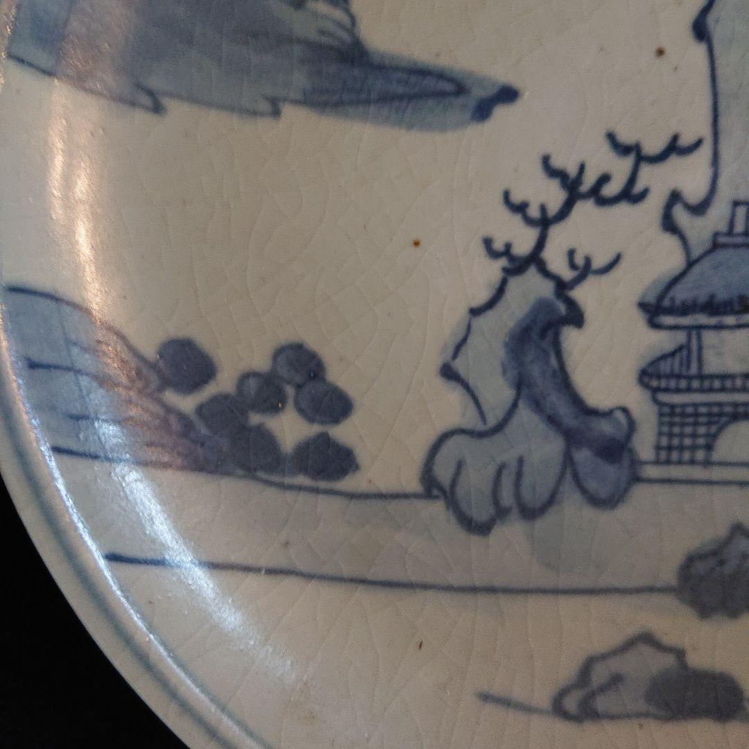 古伊万里染付楼閣山水皿 珍品 骨董 インテリア 飾り皿 美品  皿