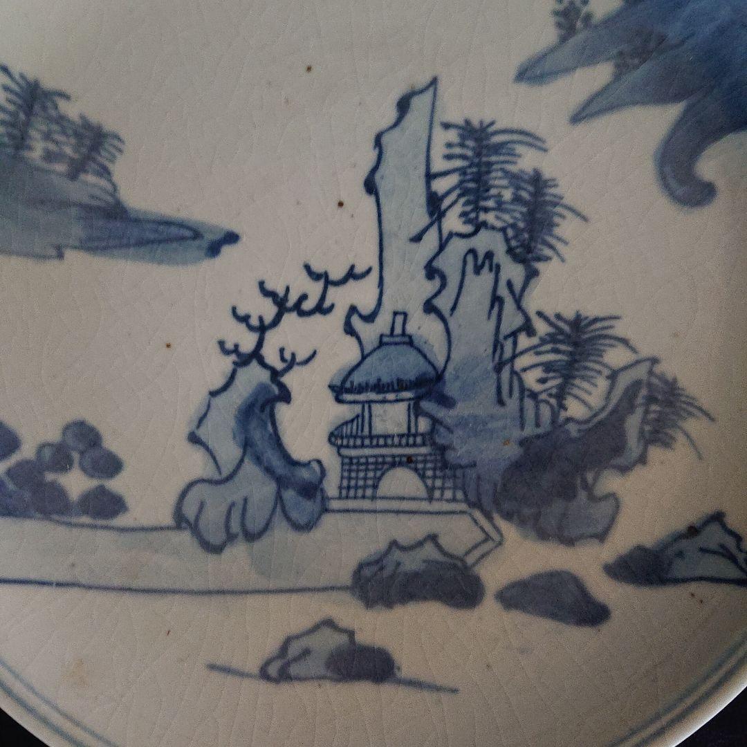 古伊万里染付楼閣山水皿 珍品 骨董 インテリア 飾り皿 美品  皿