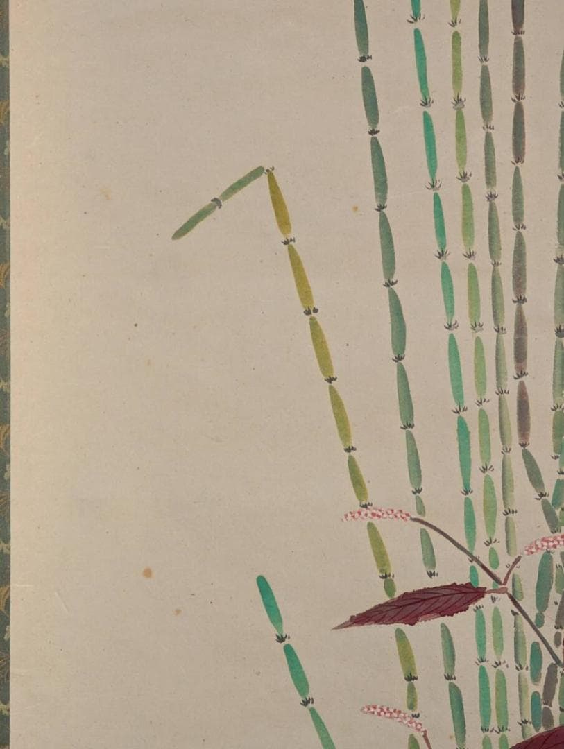 【真作】掛軸　竹に小鳥図　気品ある彩色美　優雅な構図　雅趣あふれる逸品　T122