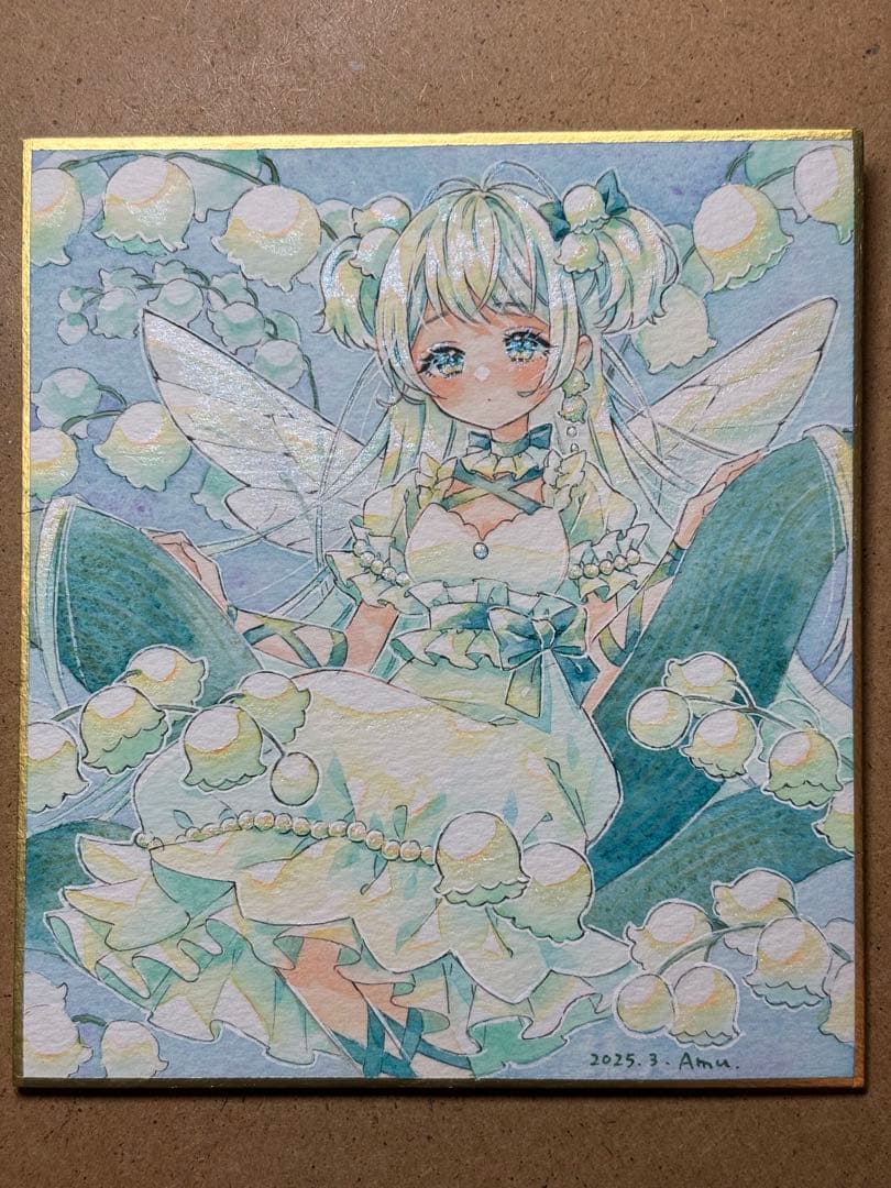 手描きイラスト　ミニ色紙　鈴蘭の妖精さん