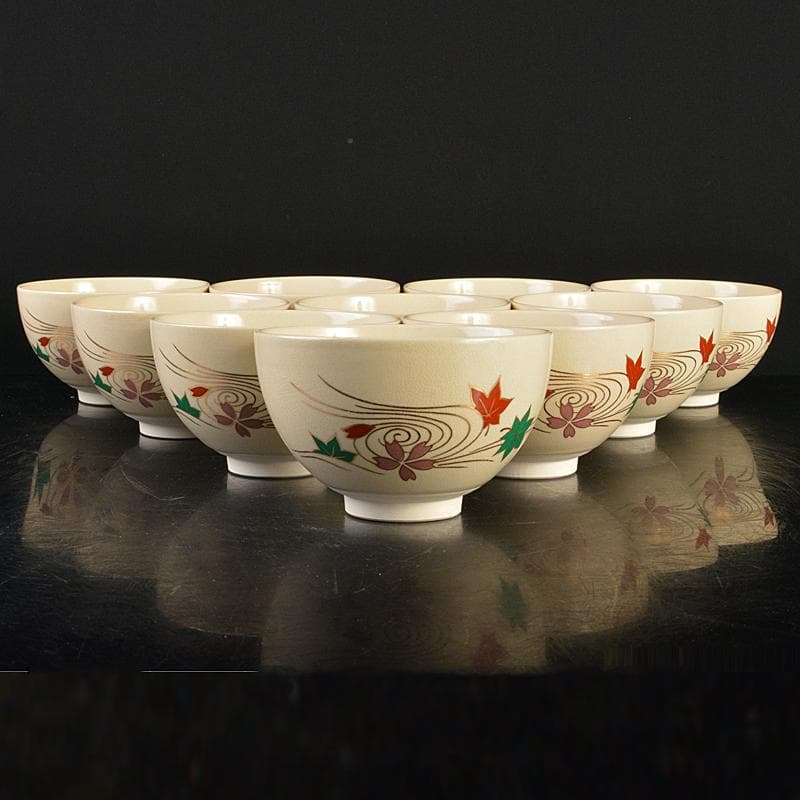 京焼　平安原平造　色絵金彩　仁清写　雲錦　数茶碗　十客　共箱　M　R7414B