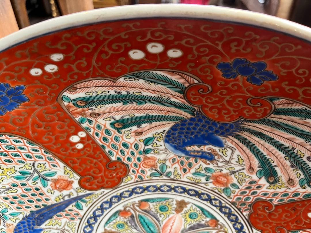 古伊万里 赤絵 鳳凰文 大皿 飾皿 色絵 花鳥図 伊万里焼 径約47cm