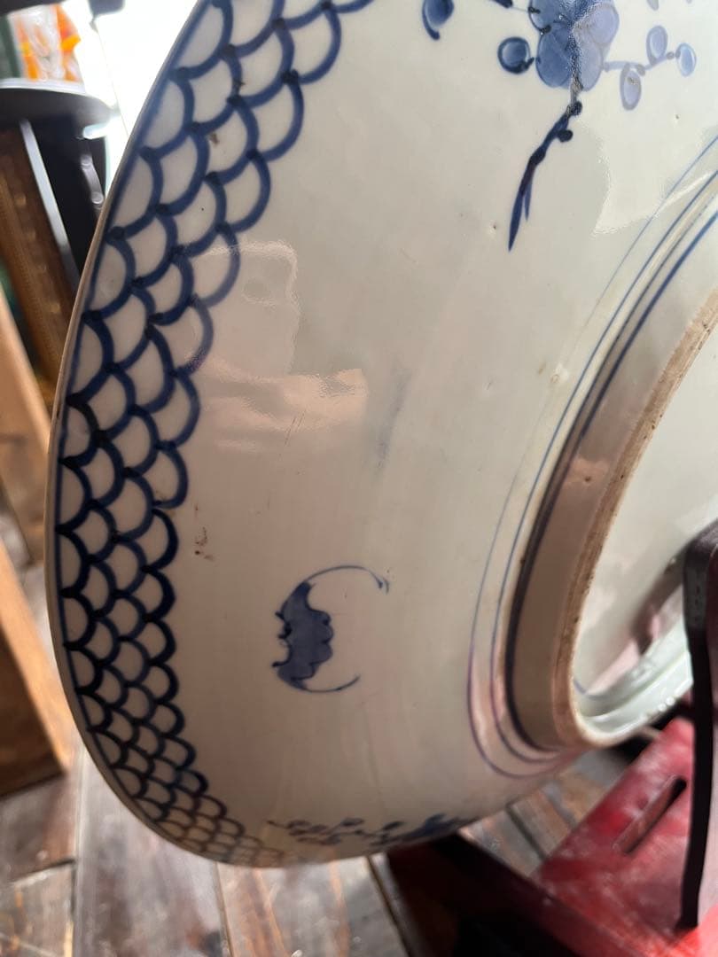 古伊万里 赤絵 鳳凰文 大皿 飾皿 色絵 花鳥図 伊万里焼 径約47cm