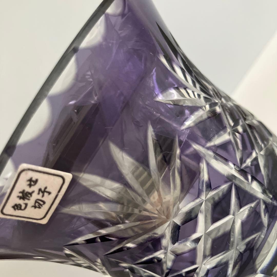 未使用　色被せ切子　ローズボウル　花瓶