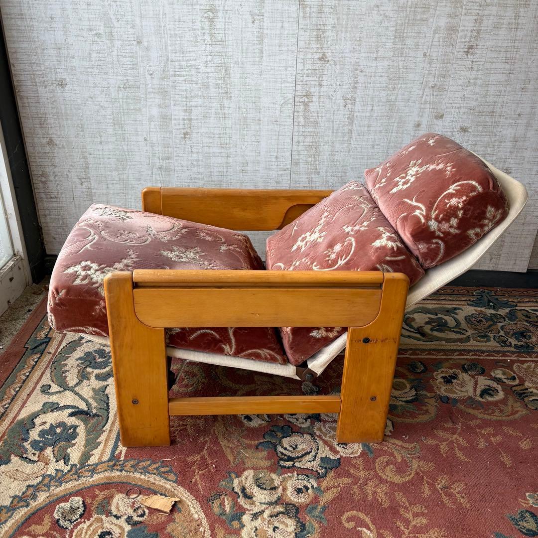昭和レトロ カリモク 花柄ベロア リクライニングチェア 一人掛けソファー ロビー