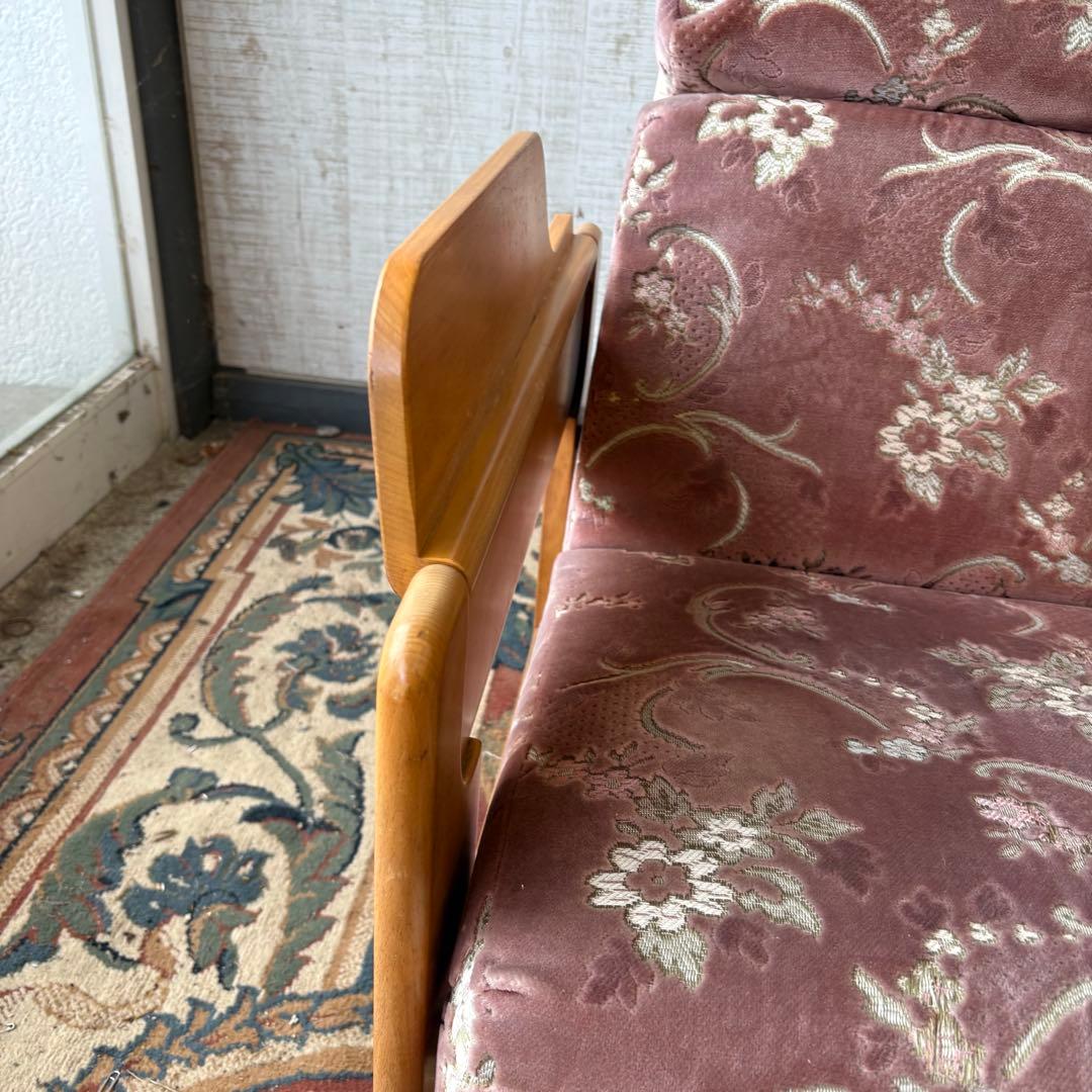 昭和レトロ カリモク 花柄ベロア リクライニングチェア 一人掛けソファー ロビー