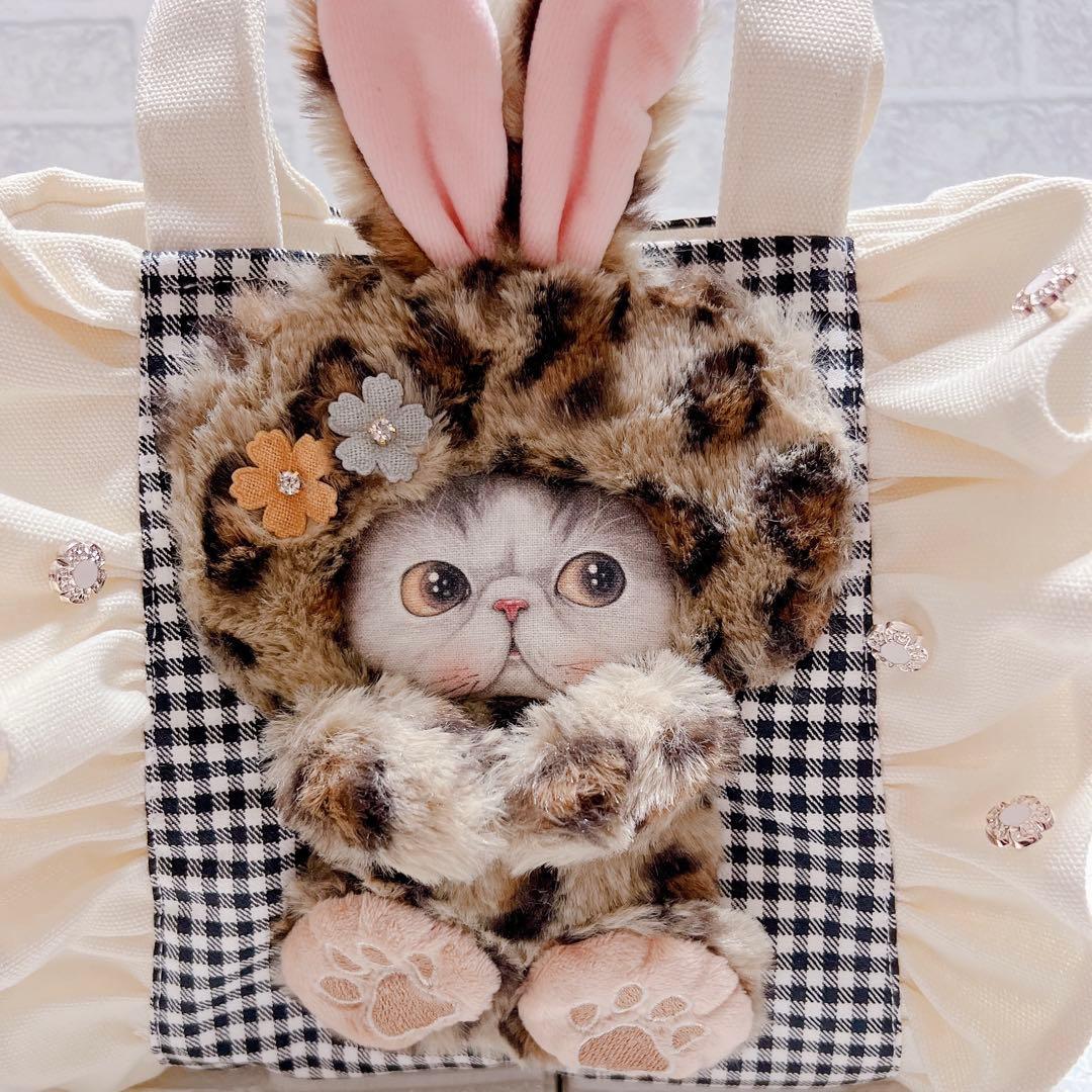 コヤンイサムチョン フリルトートバッグ チェック 帆布 アイボリー ヒョウ柄