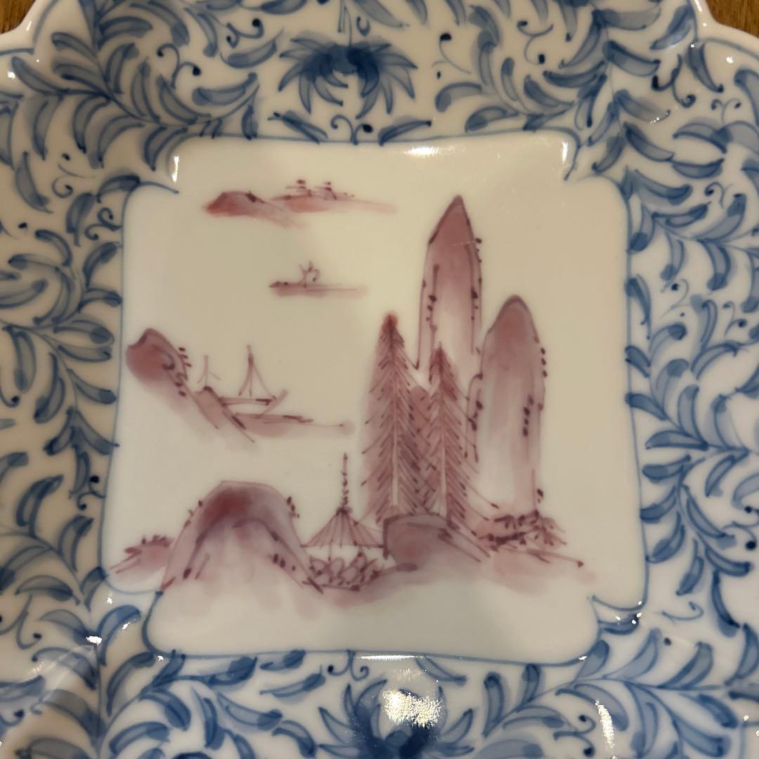 有田焼　寿栄造　絵付花形皿　五枚