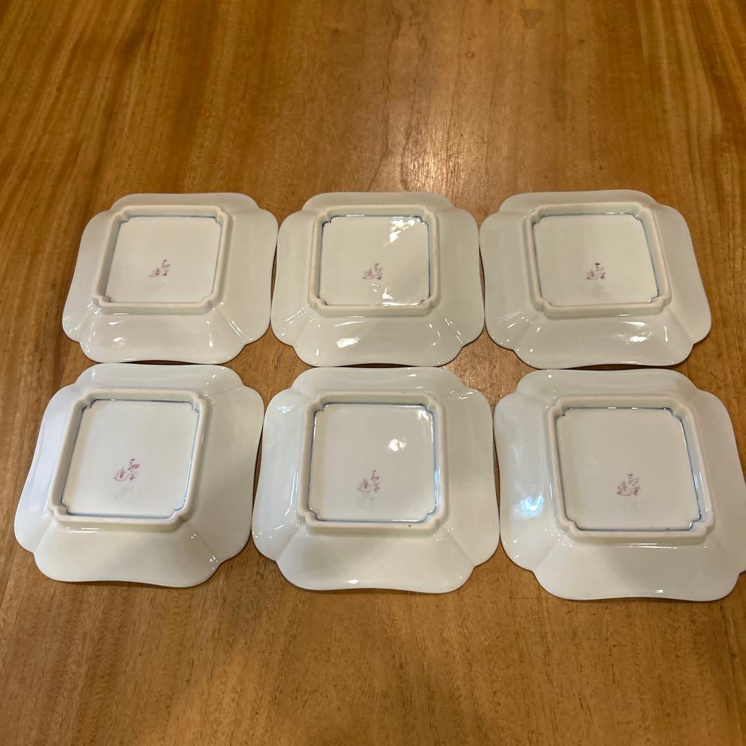 有田焼　寿栄造　絵付花形皿　五枚