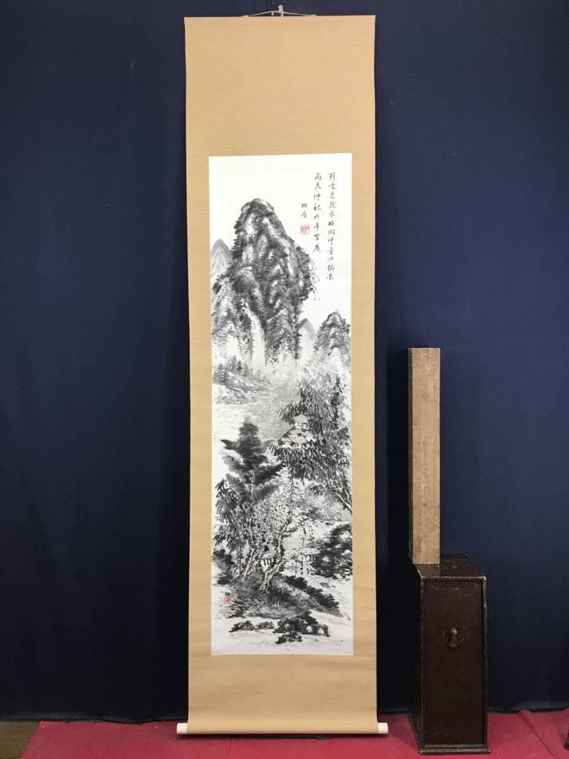 真作/柏香/山水田家画賛/山水図/掛軸/名家伝来/AD-955