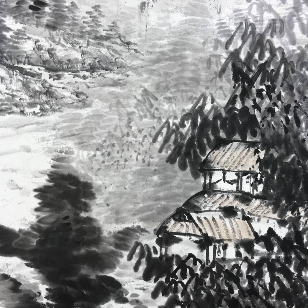 真作/柏香/山水田家画賛/山水図/掛軸/名家伝来/AD-955