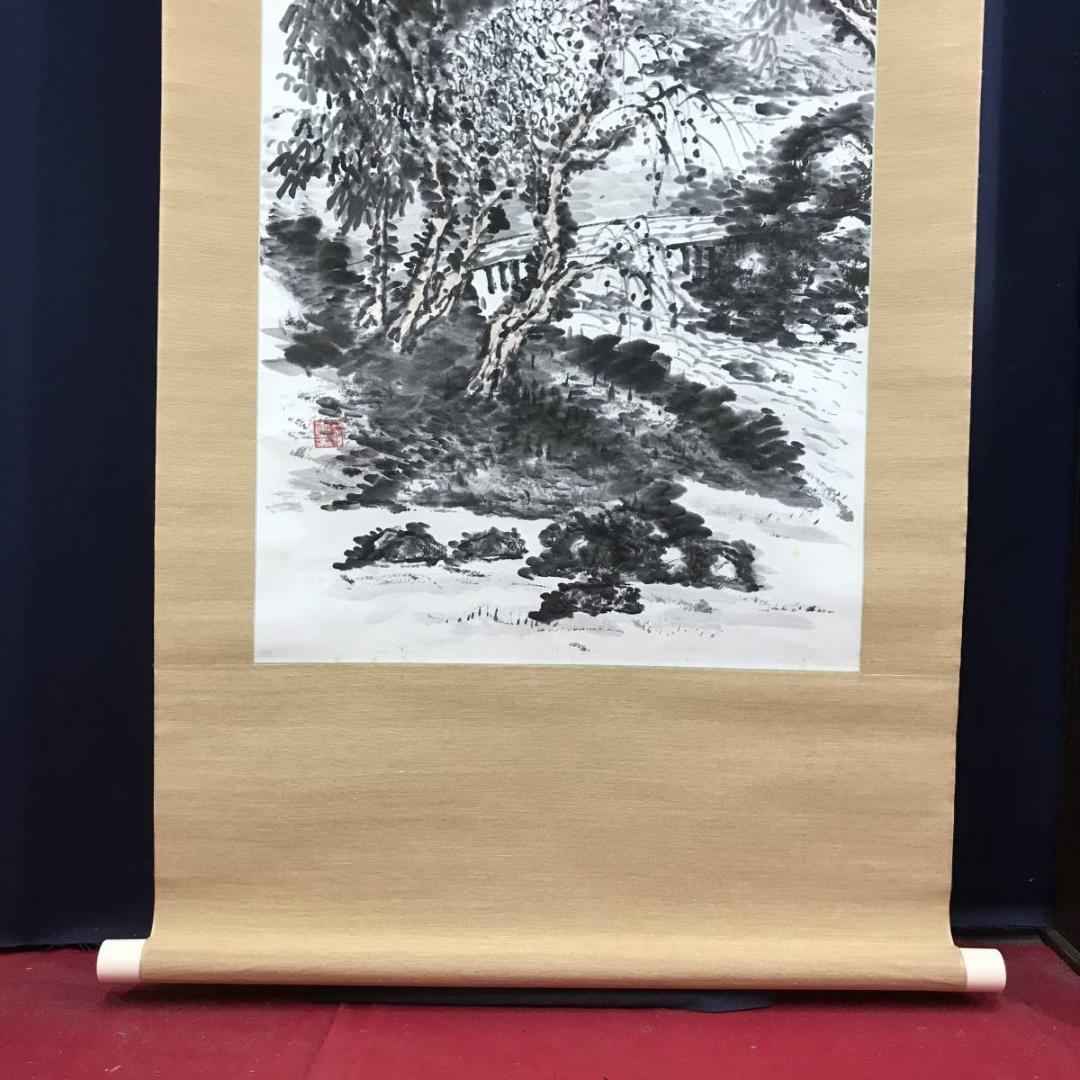 真作/柏香/山水田家画賛/山水図/掛軸/名家伝来/AD-955