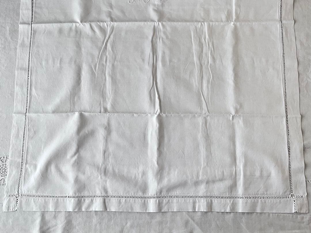 【美品】フランスアンティーク 花文字MDモノグラム ピローカバー3480