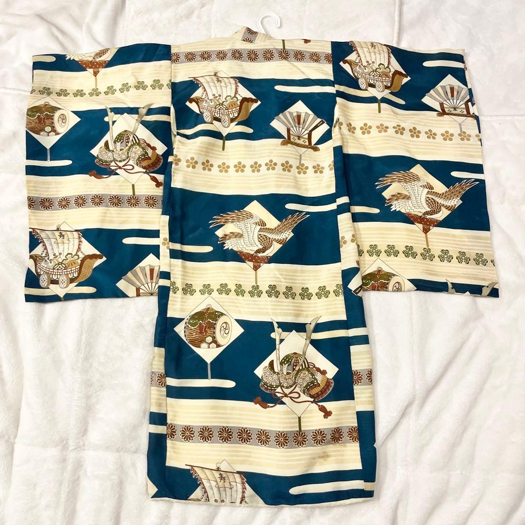 七五三　３歳　男の子　アンティークお着物セット　正絹　絞り被布