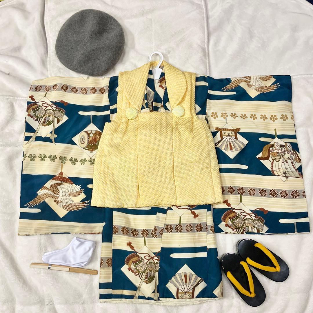 七五三　３歳　男の子　アンティークお着物セット　正絹　絞り被布