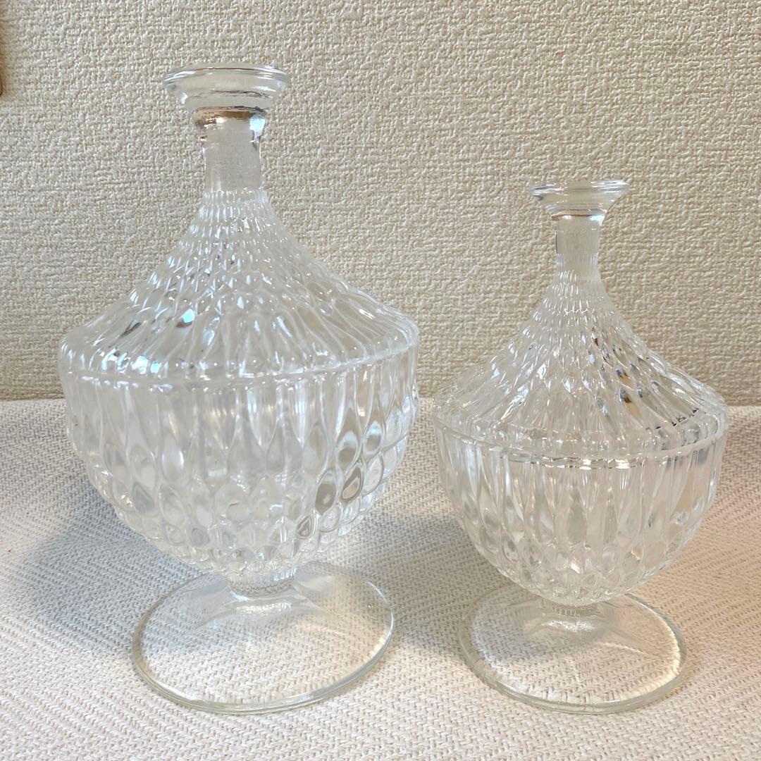 ⑤70年代 クリアプレスガラス キャンディポットS ボンボニエール 昭和レトロ