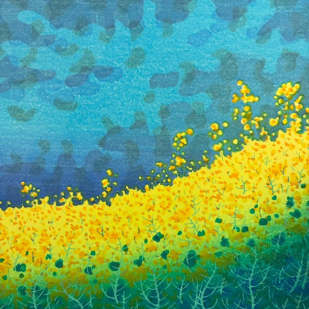 美品 牧野宗則「花菜」木版画 1988年制作 直筆サイン入 新版画 人気作家