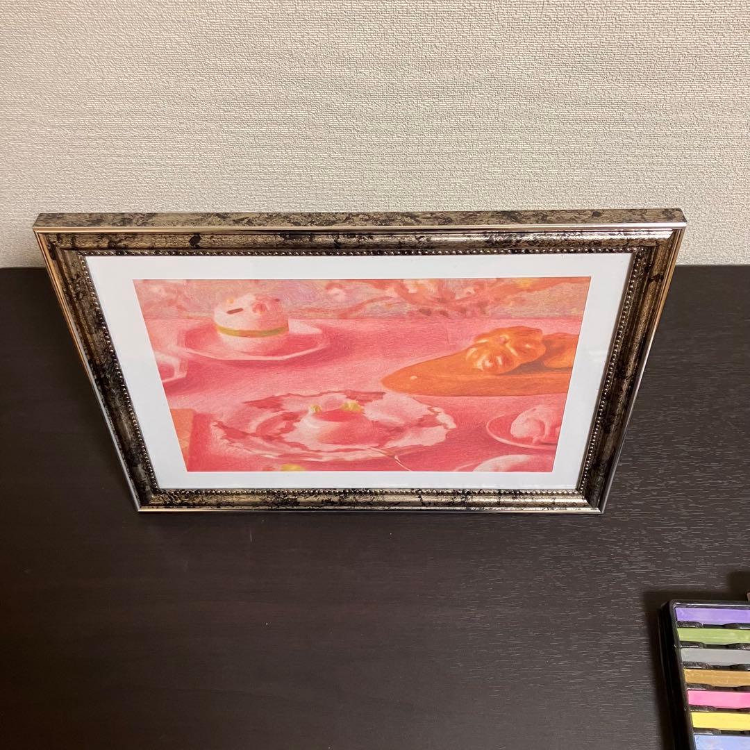 スイーツアート9 パステル画　額縁寸法32.7㎝×24.0㎝×1.5㎝
