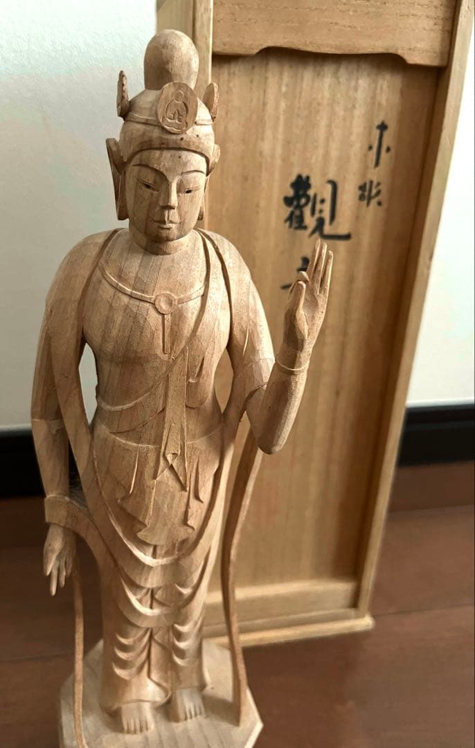 【真作】横山一夢◆木彫観音菩薩立像 木彫 共箱