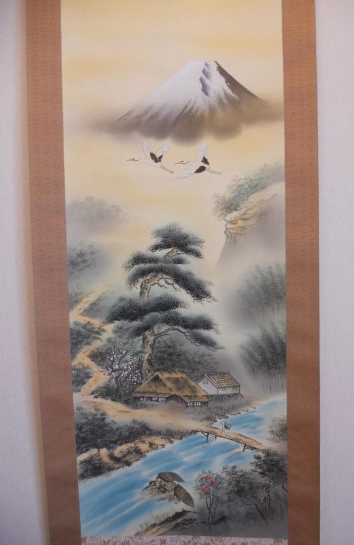 掛け軸 石田雪外 風水發財富峰図 絹本 希少 軸装 茶道具 掛軸 です。